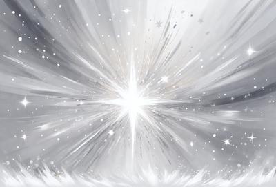 The primary subject of the image is a bright, white star. The setting is a white background, which creates a clean and minimalistic visual style. The colors and mood of the image are predominantly white, giving it a serene and peaceful atmosphere.